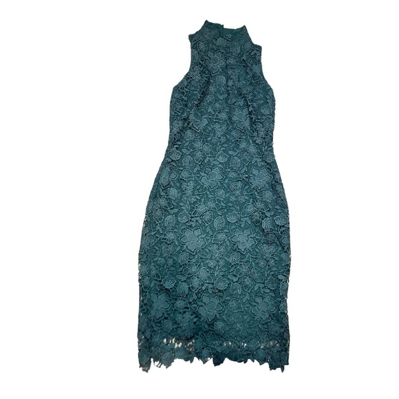 Lauren Ralph Lauren Green Lace Lined Bodycon Halter Dress Size 2 - Picture 1 of 7